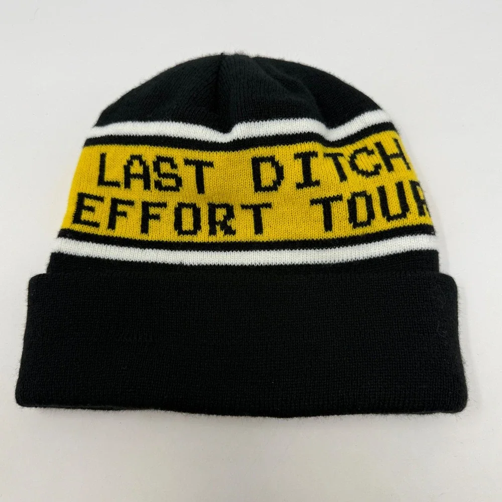 Rare NOFX Last Ditch Effort Tour Beanie Black Yellow White Cuffed Knit Band Hat